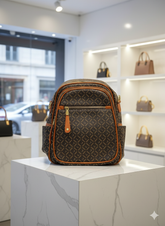 DARK MONOGRAM WITH TAN TRIM LADIES BACK PACK